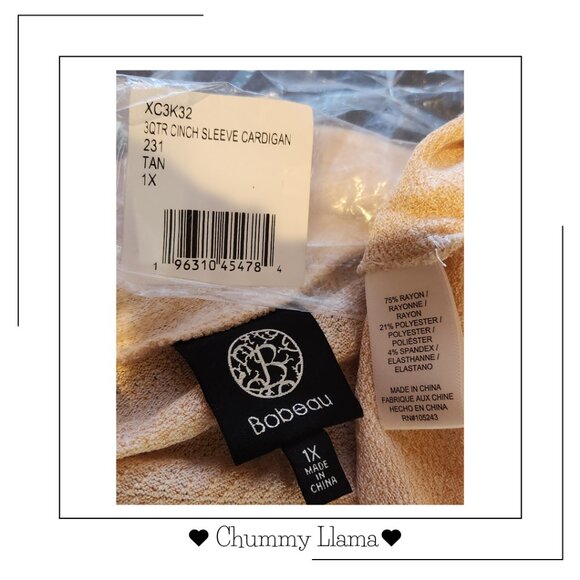 Bobeau Tan Open-Front Cardigan – Soft Lightweight Knit, Size 1X - Picture 3 of 3